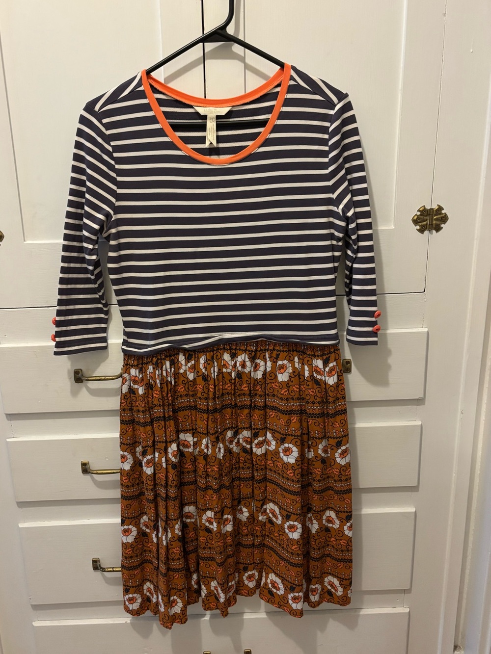 Matilda Jane Charcoal & Orange Striped Bodice with Orange Floral Skirt Dress